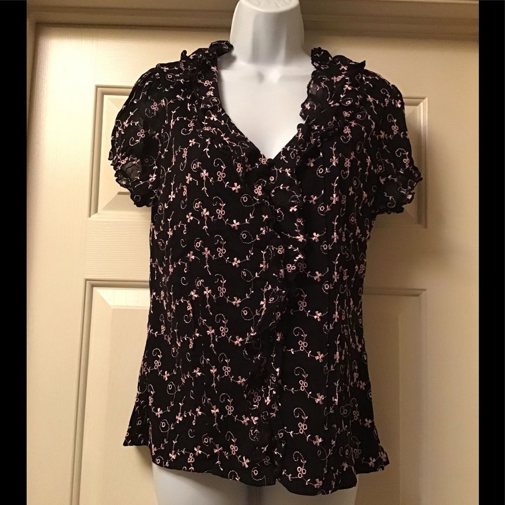 INC Onyx and Pink Floral Blouse